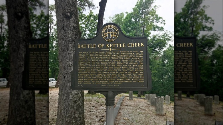 Sign welcoming visitors to the Kettle Creek Revolutionary Battle Ground in Washington, GA