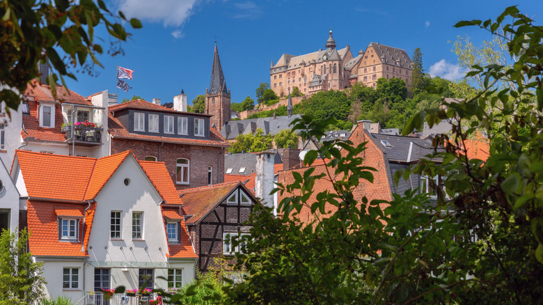 The German town of Marburg, lying beneath a castle