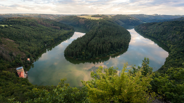 Bend in the Bleiloch Reservoir surrounded by forest in Germany