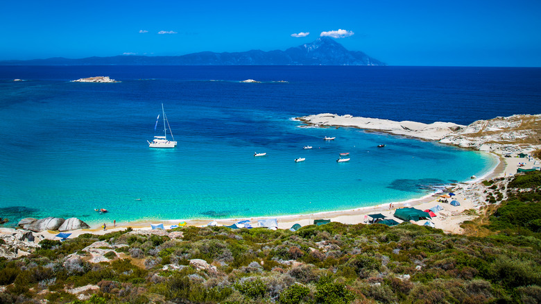 Kriaritsi beach with Mount Athos in distance
