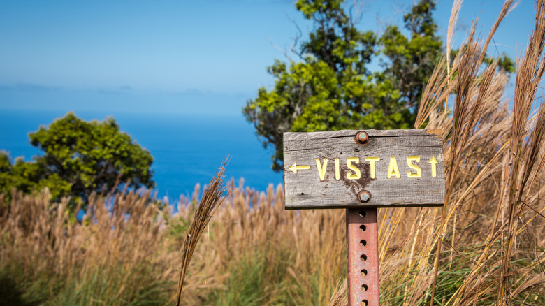 Marker at end of Awaawapuhi Trail