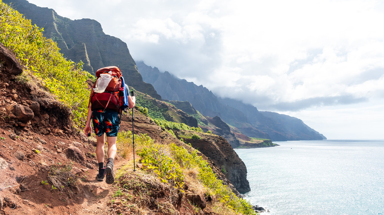 Person hiking the Kalalau Trail