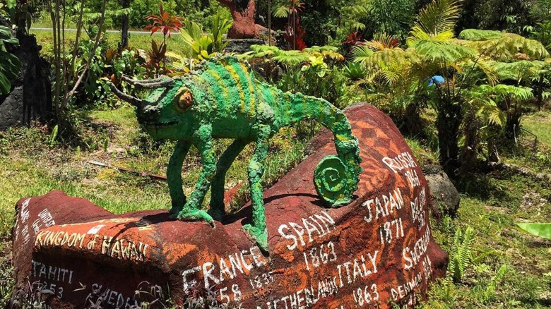 A statue of a chameleon at Raëlian UFO Peace Park