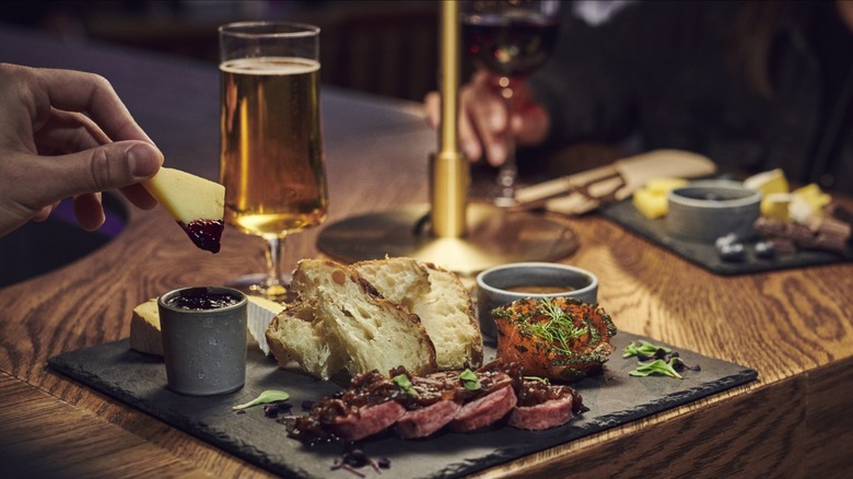 Close-up of food and drinks at one of the restaurants in the Sky Lagoon in Kópavogur, Iceland