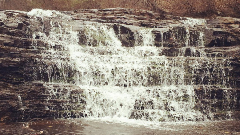water flowing down Kinkaid Lake Spillway