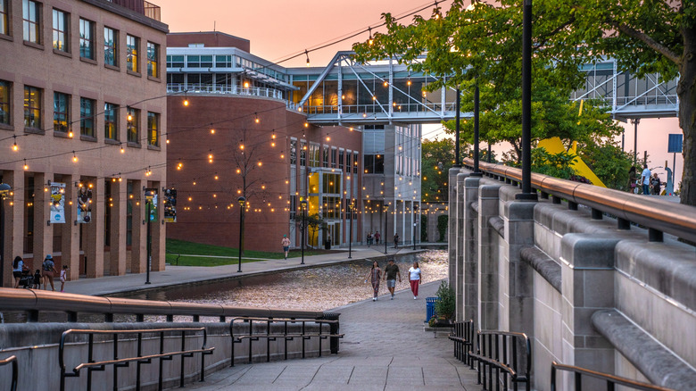Canal walkway view of downtown Indianapolis, Indiana