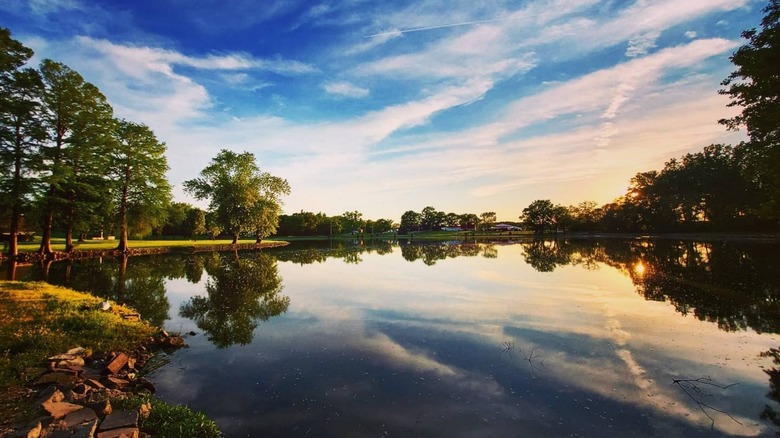 Cedar Lake with blue sky reflected on water