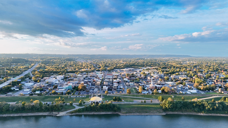 Aerial view of downtown New Albany and the Ohio River