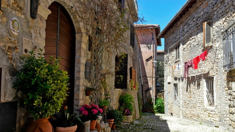 Medieval stone houses in Sermoneta, Italy