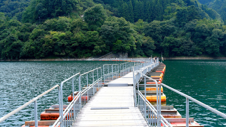 The floating bridge on Lake Okutama in Tokyo