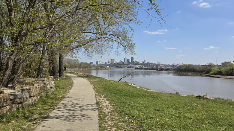 Paved riverside trail at Kaw Point Park in Kansas City