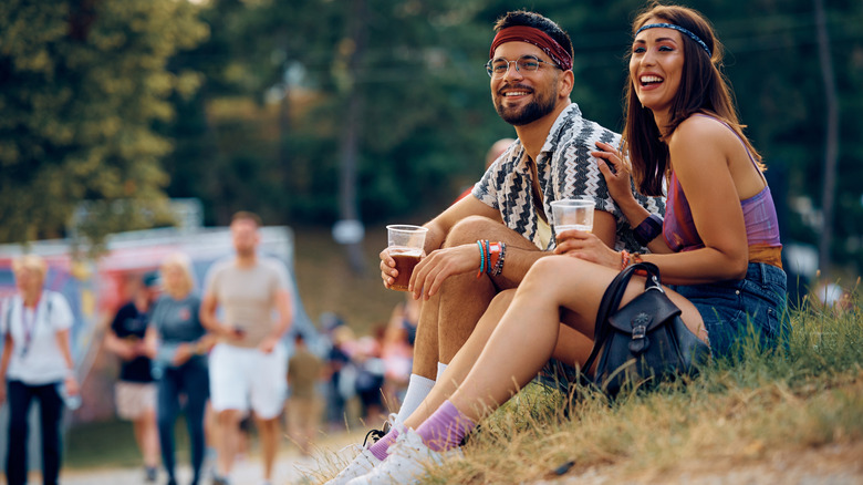 Festival attendees drinking beer