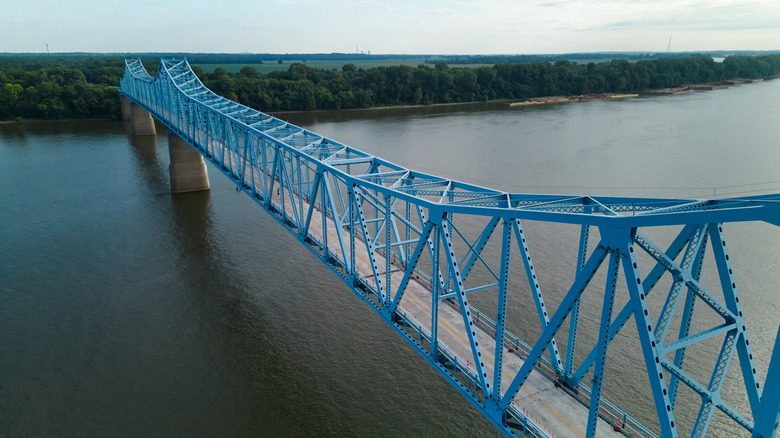 An aerial view of the Owensboro Bridge and Ohio River