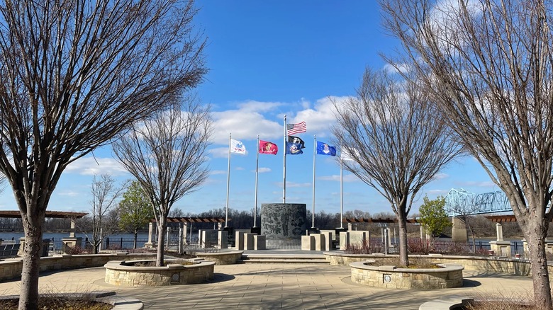 Flags at the Riverside Walk at Smothers Park in Owensboro, Kentucky