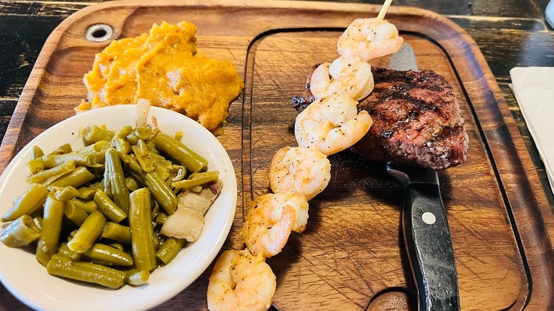Sirloin and shrimp dish from City Walk in Owensboro, Kentucky