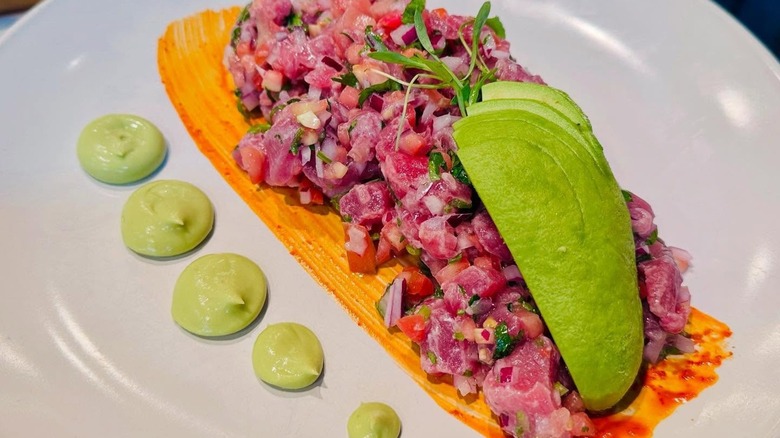 Colorful seafood dish with avocado at Holbox