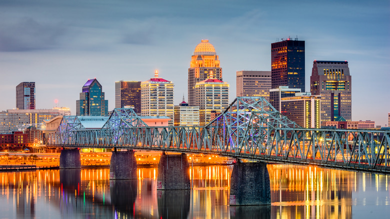 A view of the Louisville skyline at night