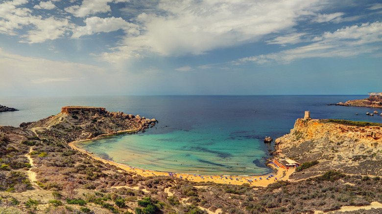 Ghajn Tuffieha also known as Riviera Bay, a sandy beach in Malta