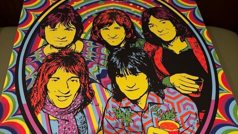 Colourful table artwork commemorating the band, Faces, at Eastside Bowl.