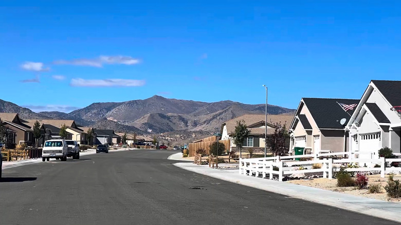 Wide angle view of Dayton, Nevada neighborhood.