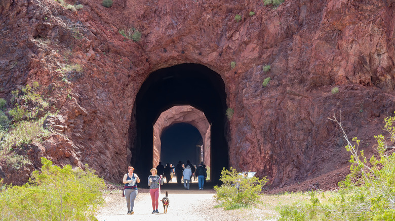 People hiking around Historic Railroad Hiking Trail at Lake Mead, Nevada