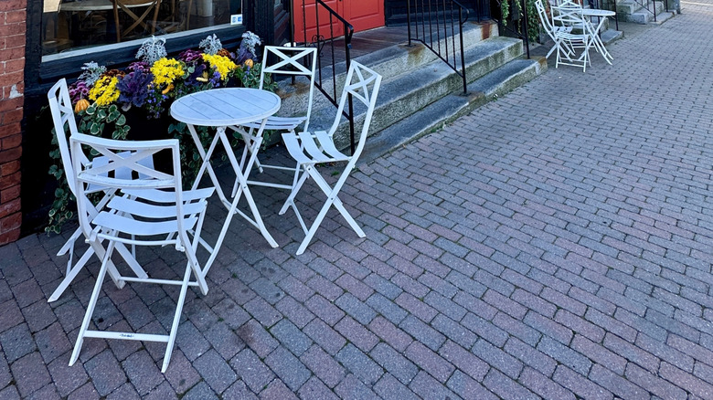 Exterior of deli patio on downtown street in Litchfield.
