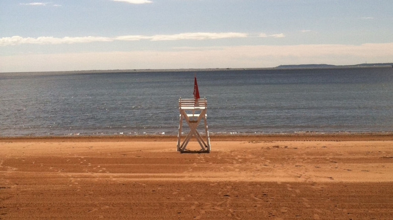 A lifeguard's chair overlooking Wolfe's Pond Beach