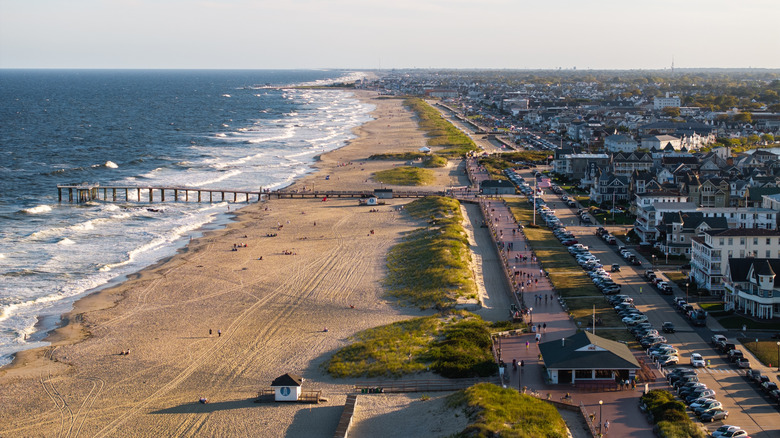 Aerial view of the pier and beach in Ocean Grove, New Jersey