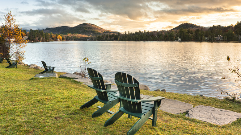 Lake Placid reflects over Mirror Lake, Adirondack Mountains, New York State