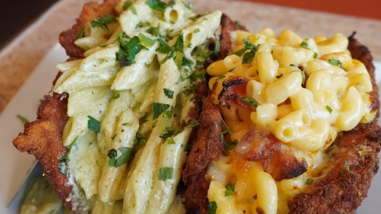 Chicken breaded cutlets filled with pasta