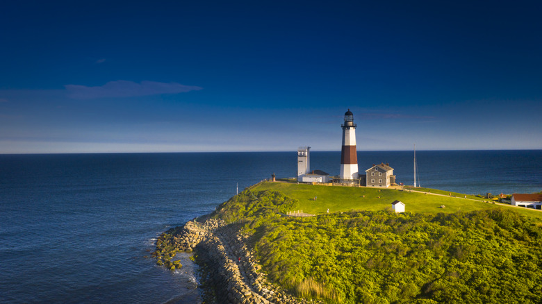 A coastal view of Montauk Lighthouse in Montauk, NY