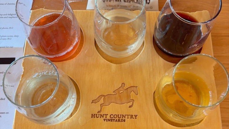 Flight of five wines at Hunt Country Vineyards