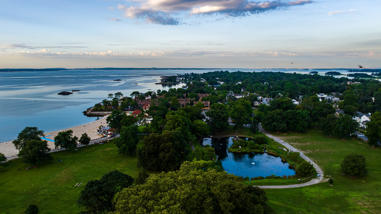 Aerial view of Rye Town Park and Beach