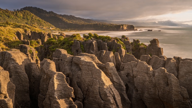 The multi-layered rock formation of Pancake Rocks in Paparoa National Park