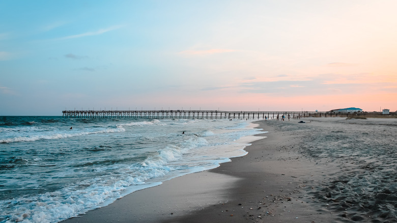 Sunset pink and blue sky above pier Ocean Isle Beach North Carolina
