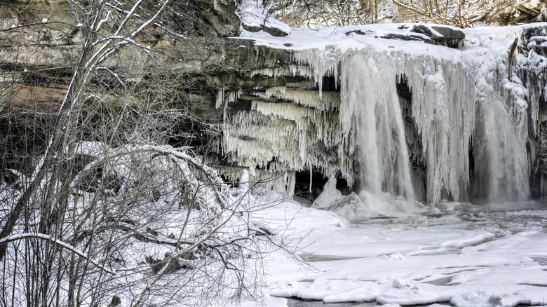 Frozen West Falls in Cascade Park at Elyria, Ohio