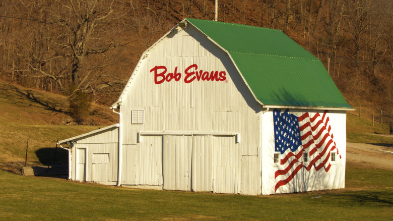 Exterior of barn with signage at Bob Evans Farm