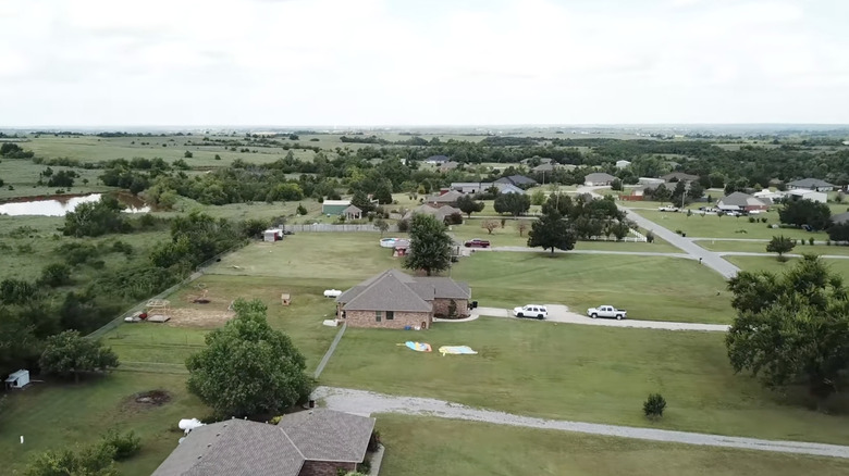 Aerial view of homes and farmland in Tuttle, Oklahoma
