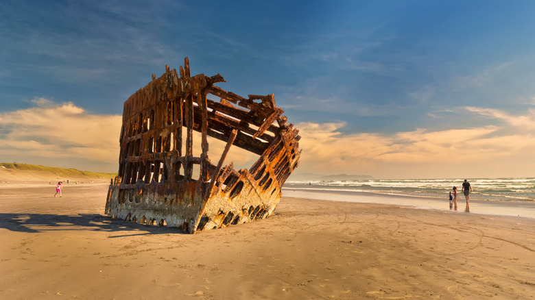 An old shipwreck on Delaura Beach, Oregon.