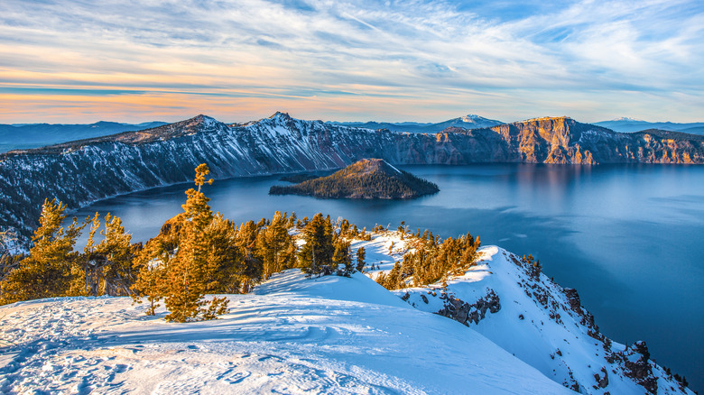 Crater Lake National Park with snow
