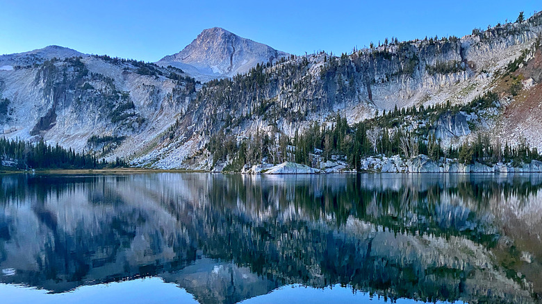 Wallowa Lake with the mountains behind it