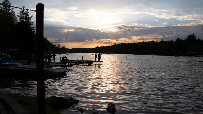 Dock on Lake Harmony at sunset
