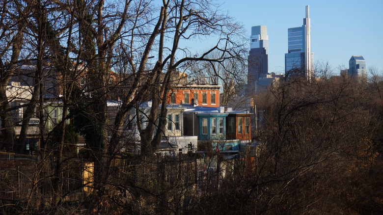 Row houses at the edge of Fairmount Park