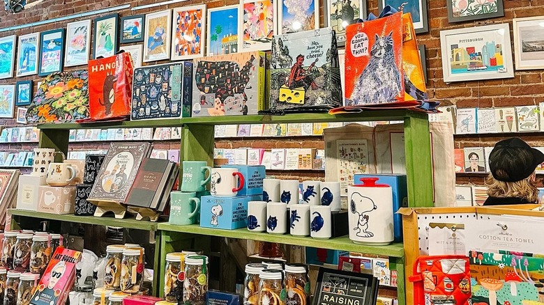 Shelves packed with colorful objects at Wildcard shop