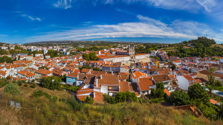 Sunny aerial view of Alcobaça, Portugal