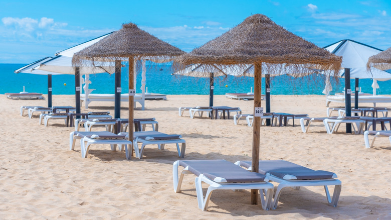 Sunbeds at Ilha de Tavira in Portugal