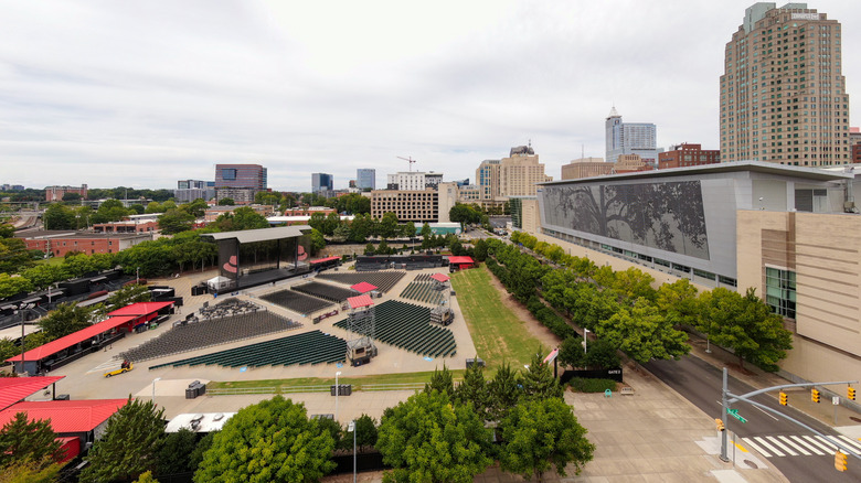 Aerial view of Red Hat Amphitheater in Raleigh