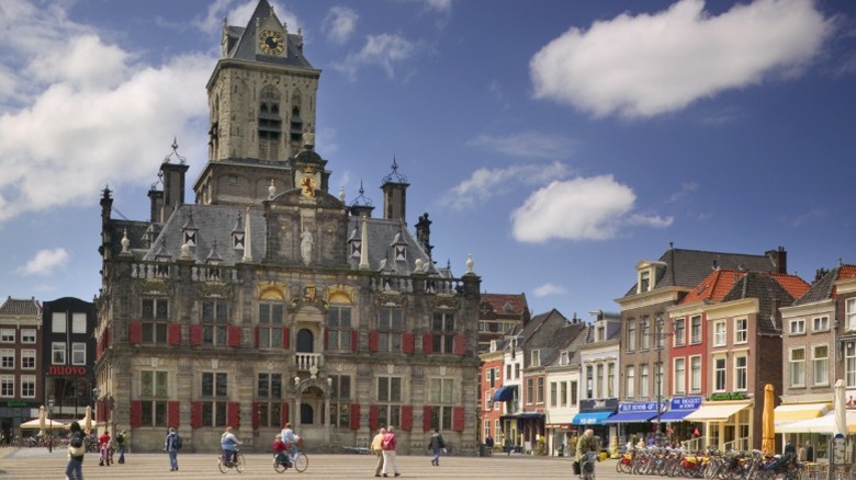 The Dutch Renaissance town hall in Delft's main market square.