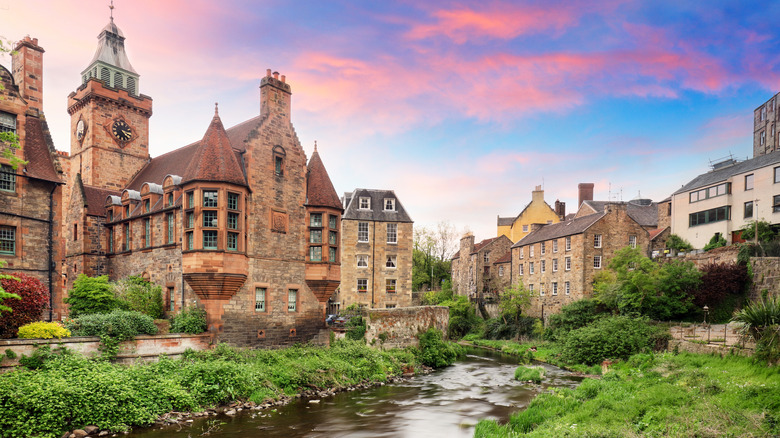 Buildings at Dean Village at sunset, near Edinburgh, Scotland
