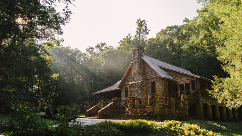 Sunlight on a cabin in Jones Gap State Park, South Carolina